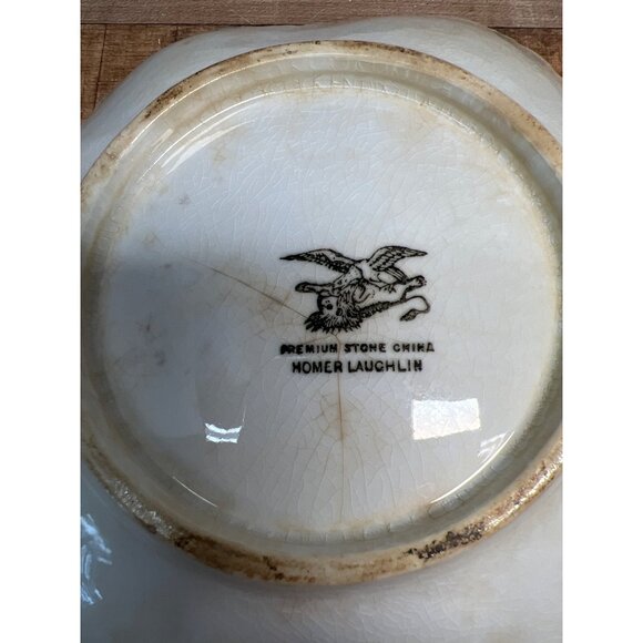 RARE Antique Laughlin Bros Premium Stone China 1870s Grape Leaf Plate Eagle Lion - Picture 4 of 4